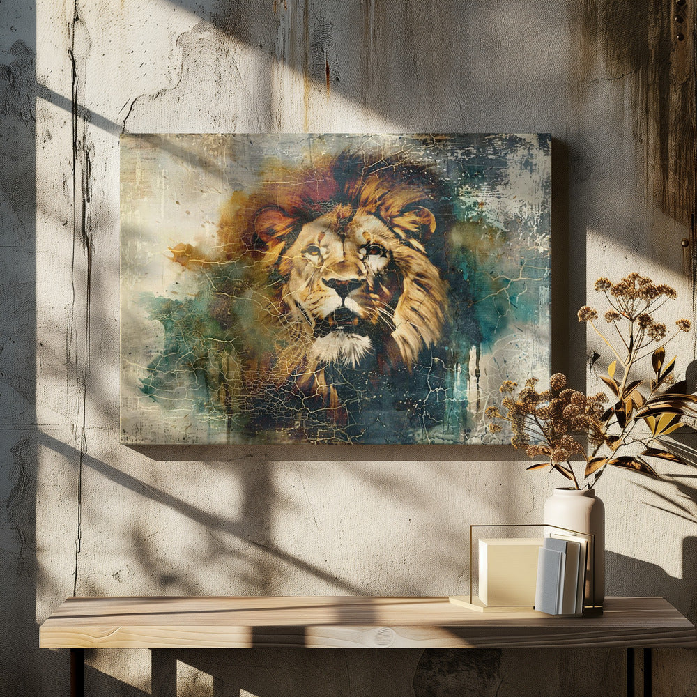 Wall art Lion Animal Vintage Art Illustration Wallart 10 36X24inch Gallery Wrapped (Ready to Hang)