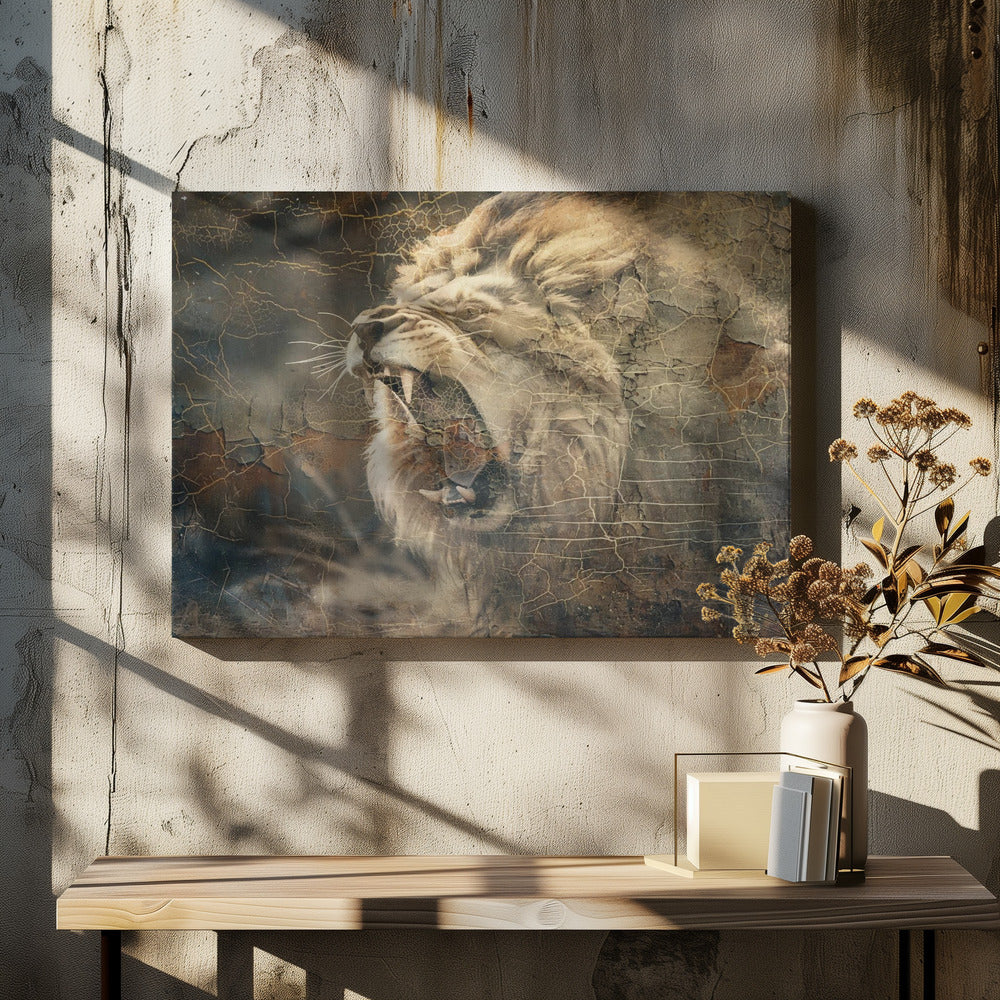 Wall art Lion Animal Vintage Art Illustration Wallart 13 36X24inch Gallery Wrapped (Ready to Hang)