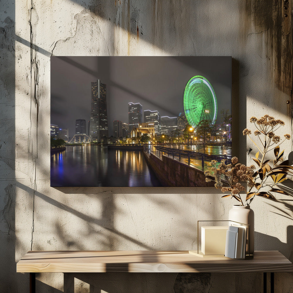 Landscape Photography Canvas Print-wall-art-dazzling-yokohama-skyline-at-night-36X24