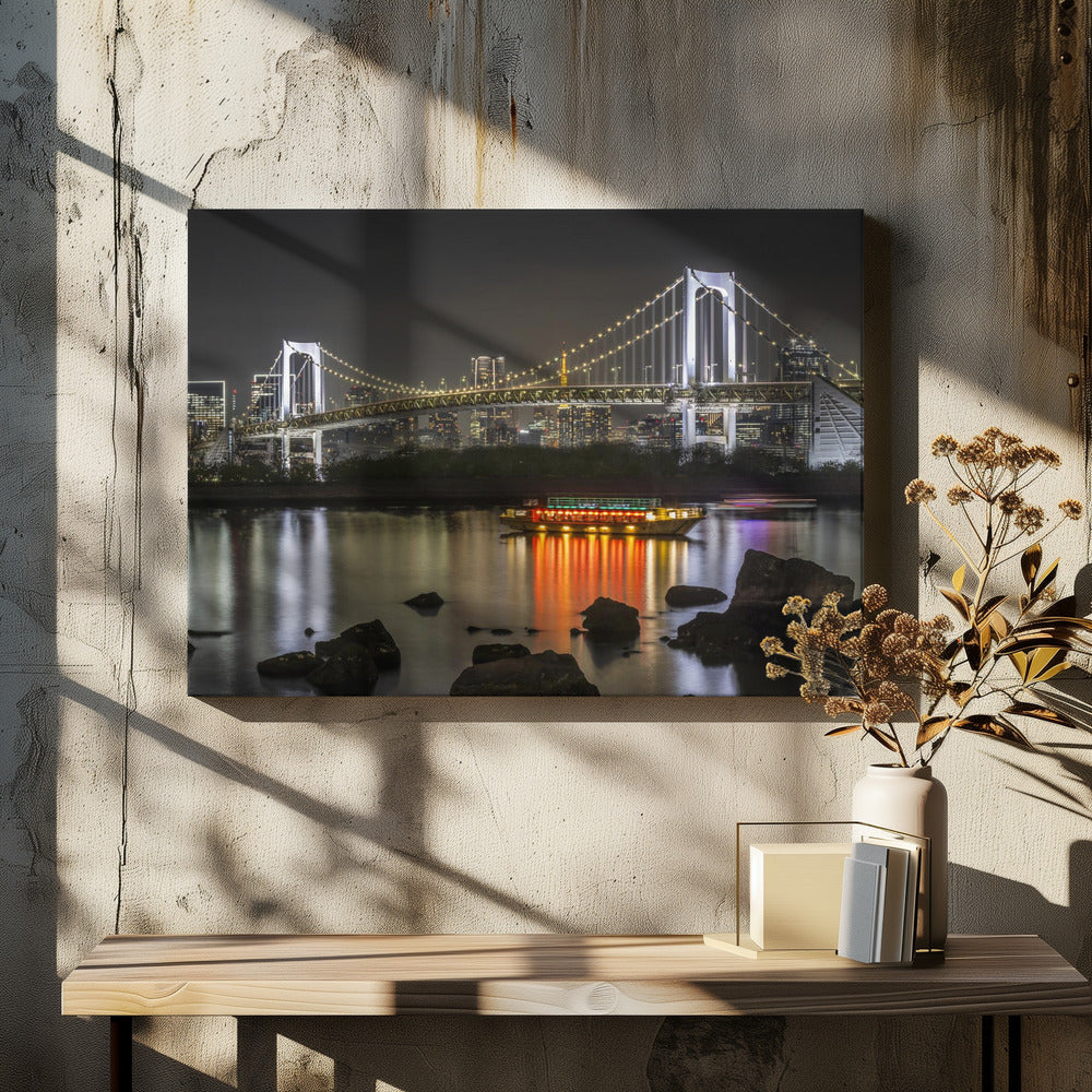 Landscape Photography Canvas Print-wall-art-gorgeous-rainbow-bridge-with-tokyo-skyline-in-the-evening-36X24