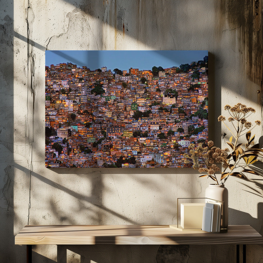 Wall Art Nightfall in the Favela da Rocinha 48X36inch In Black Floating Frame