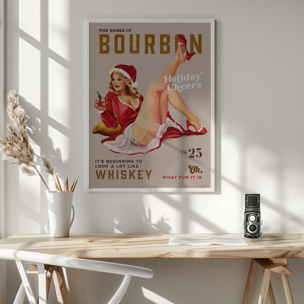 Wall art Babes of Bourbon Vol 25 Holiday Cheer Christmas Pinup 24X36inch Gallery Wrapped (Ready to Hang)