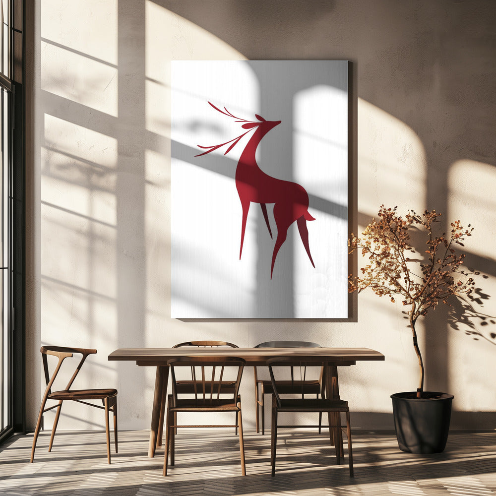 Wall art Stylized retro deer (red)