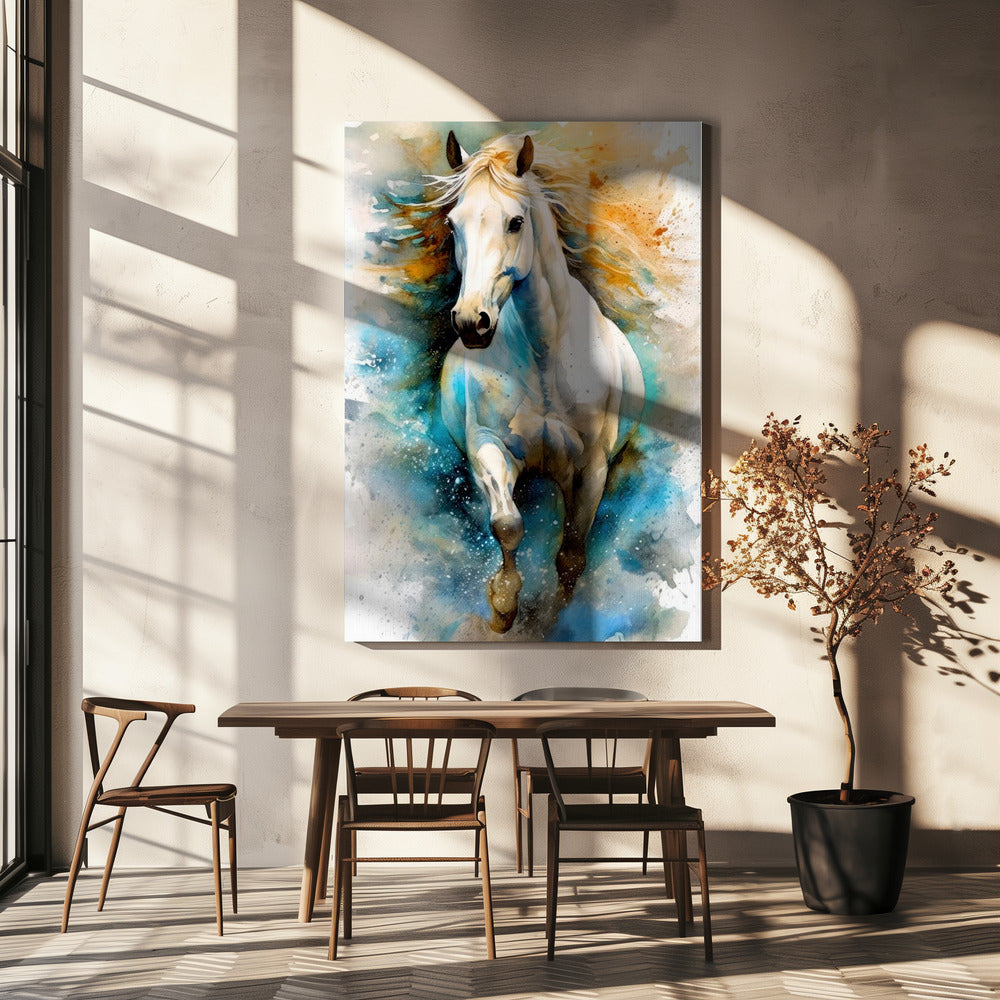 Wall Art Watercolor Horse (14) 36X48inch In Black Floating Frame