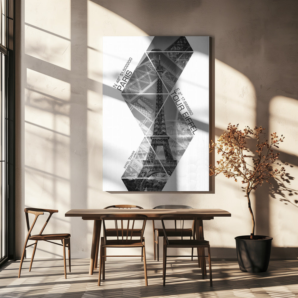 Landscape Photography Canvas Print-wall-art-coordinates-paris-eiffel-tower-monochrome-24X36