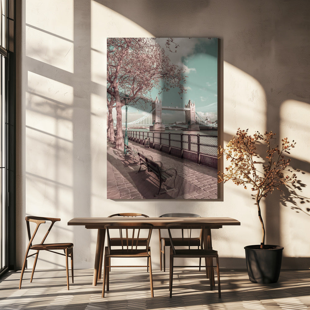 Landscape Photography Canvas Print-wall-art-london-thames-riverside-amp-tower-bridge-urban-vintage-style-24X36