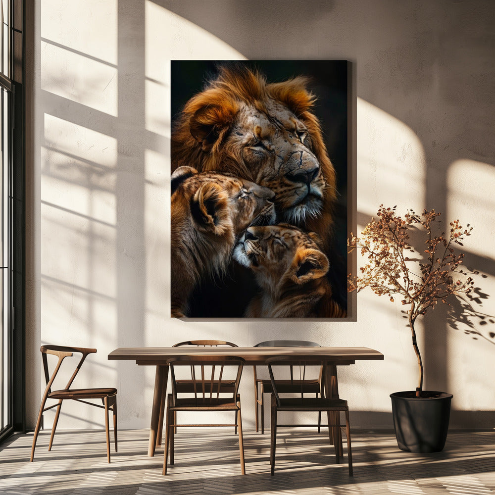 Wall art Poster Lion Family 6 24X36inch Gallery Wrapped (Ready to Hang)