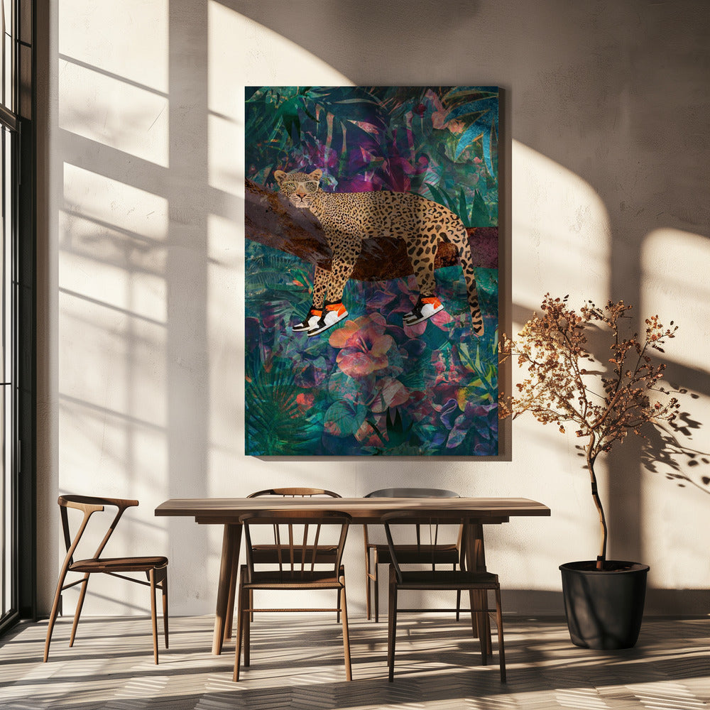 Wall Art Felines Nature-Inspired Canvas Print-wall-art-tropical-floral-jungle-leopard-wearing-shoes-24X36