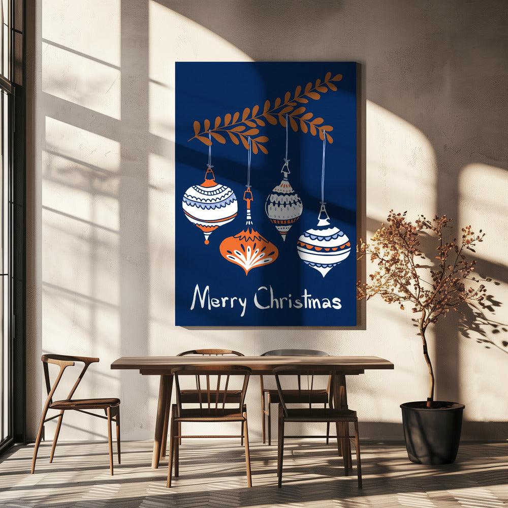 Wall art Cheerful little Christmas baubles blue