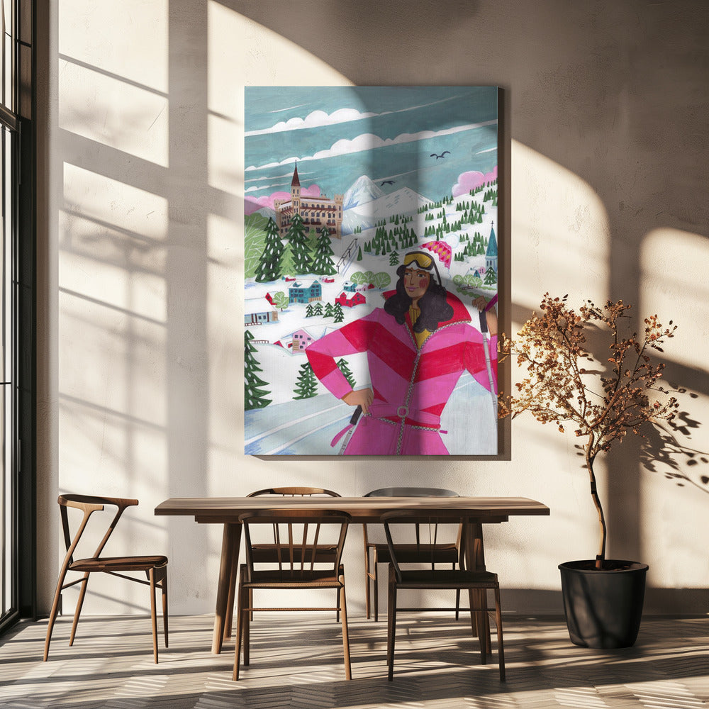 Wall art Winter Scene Woman Skiing Canvas Print