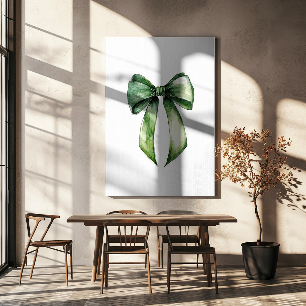 Wall Art Green Bow Water Color Canvas Print