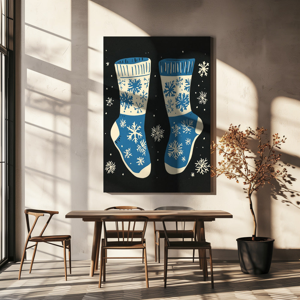 Wall art Vintage Socks Knittwear Blue On Black