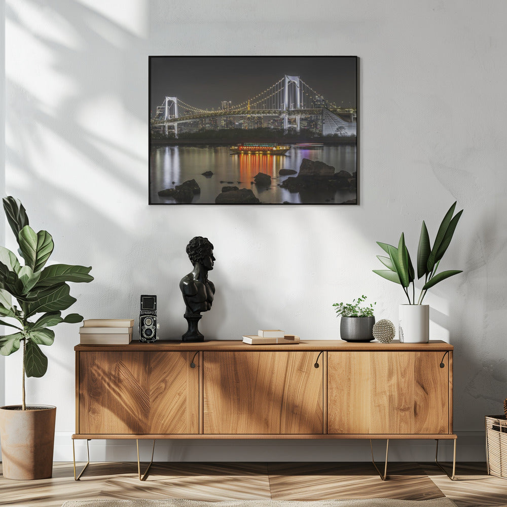 Wall art Striking Rainbow Bridge with Tokyo Skyline in the evening - Panorama