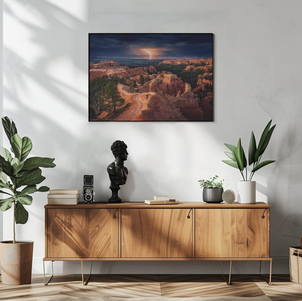 Lightning over Bryce Canyon Wall Artwork In White Floating Frame
