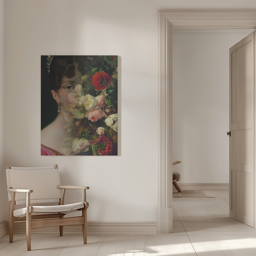 Wall art Portrait of Hortense de Beauharnais, queen of Holland with flower still life