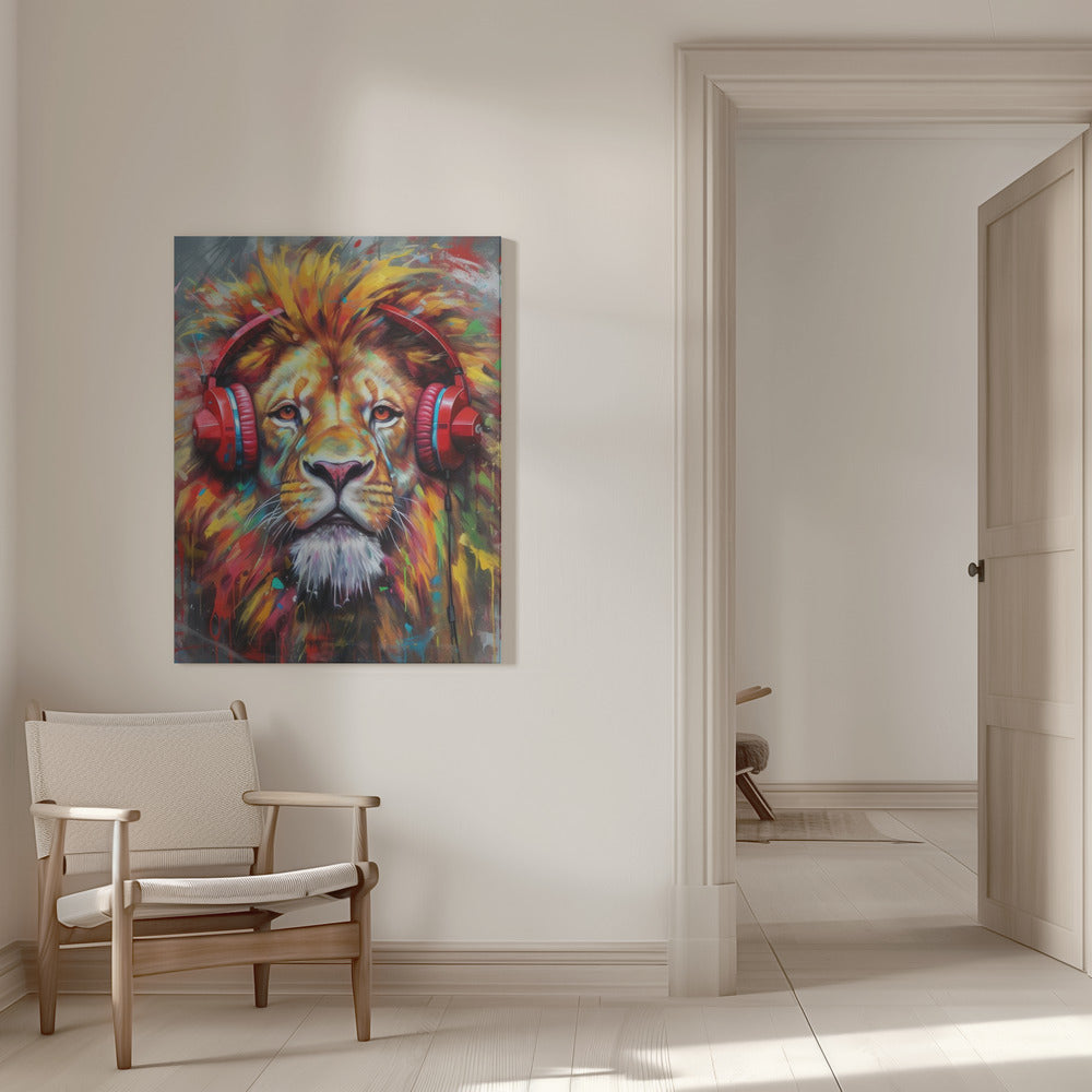 Wall Art Felines Nature-Inspired Canvas Print-wall-art-lion-with-headphones-animal-inches