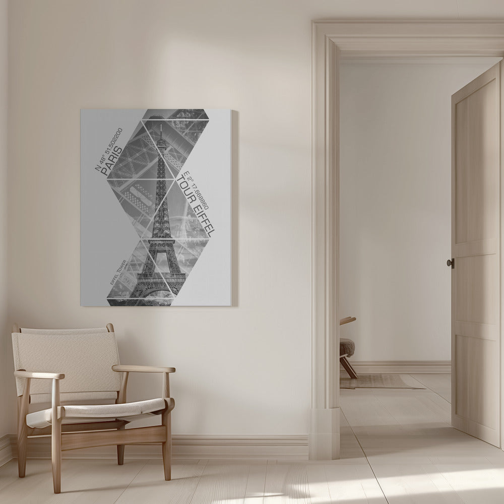 Landscape Photography Canvas Print-wall-art-coordinates-paris-eiffel-tower-monochrome-