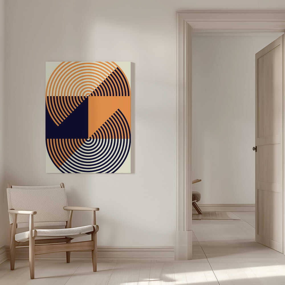 Wall art Concentric Circles in Vibrant Orange and Blue