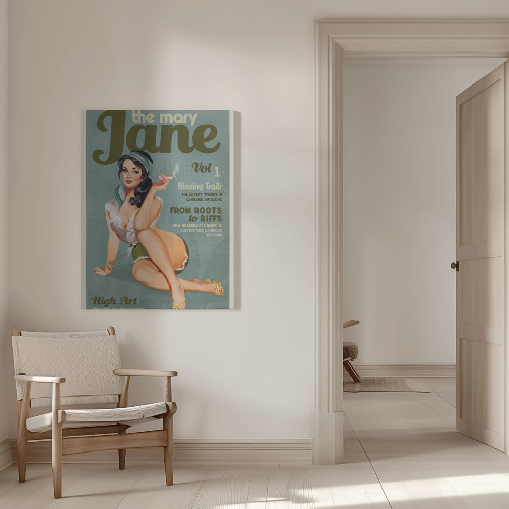 Wall art Mary Jane Retro Vintage Pinup Cannabis Art 36X48inch Gallery Wrapped (Ready to Hang)