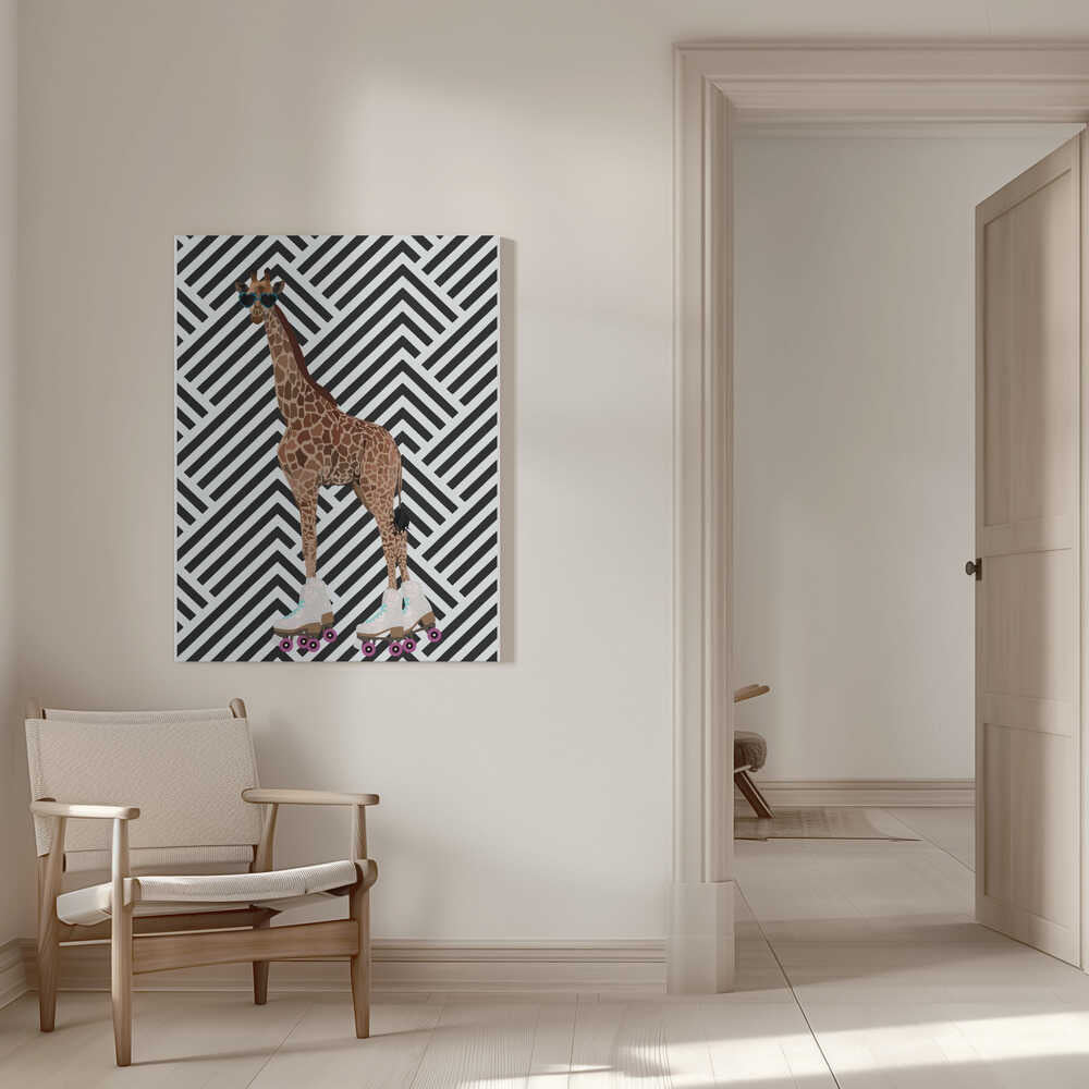 Wall art Giraffe Rollerskates retro