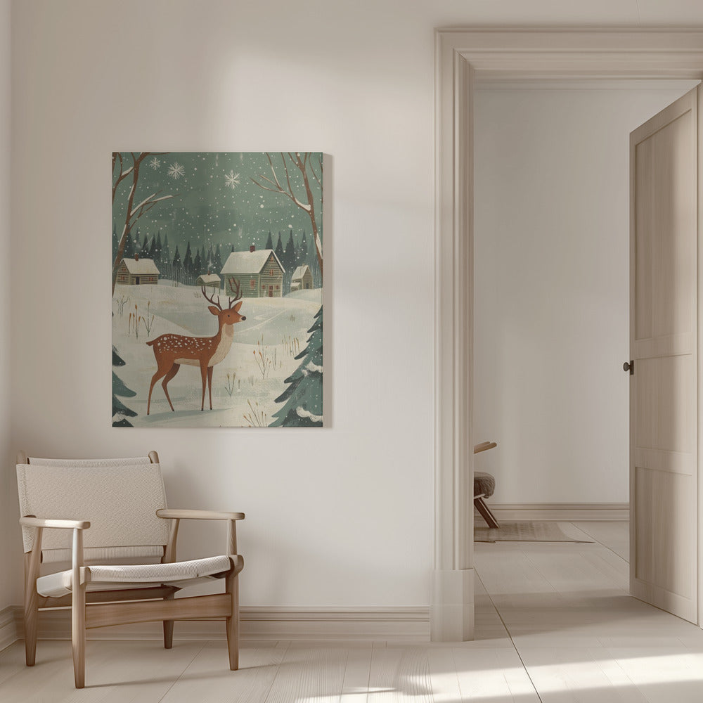 Wall art Deer Winter Holiday Green