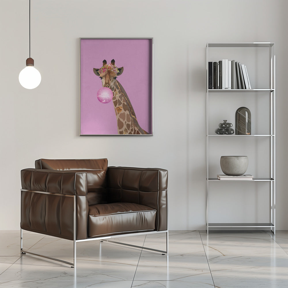 Wall art Giraffe pink bubblegum