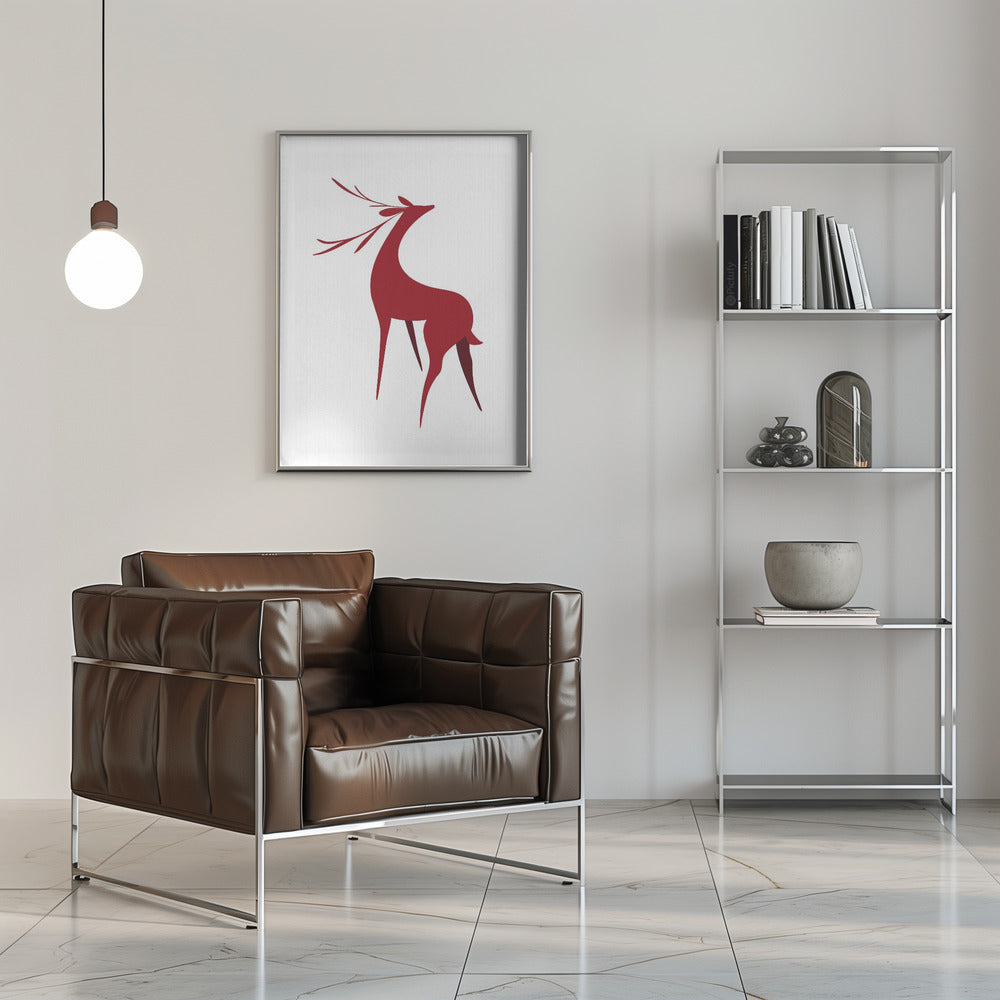 Wall art Stylized retro deer (red)