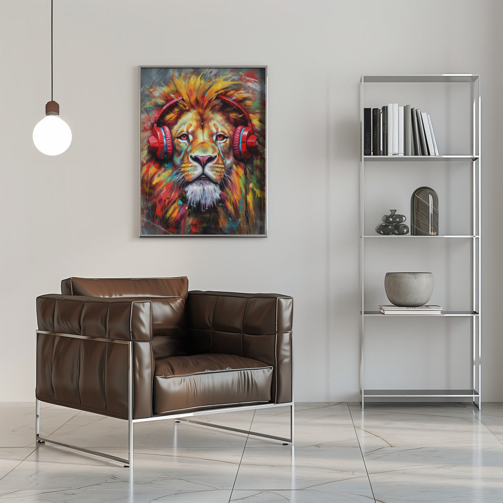 Wall Art Felines Nature-Inspired Canvas Print-wall-art-lion-with-headphones-animal-inches