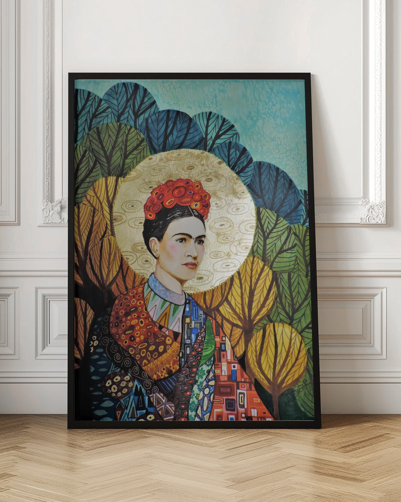 Wall art Frida Loves Klimt 24X36inch In White Floating Frame