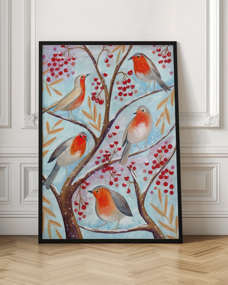 Wall art Winter birds robins Christmas snow Canvas Prints