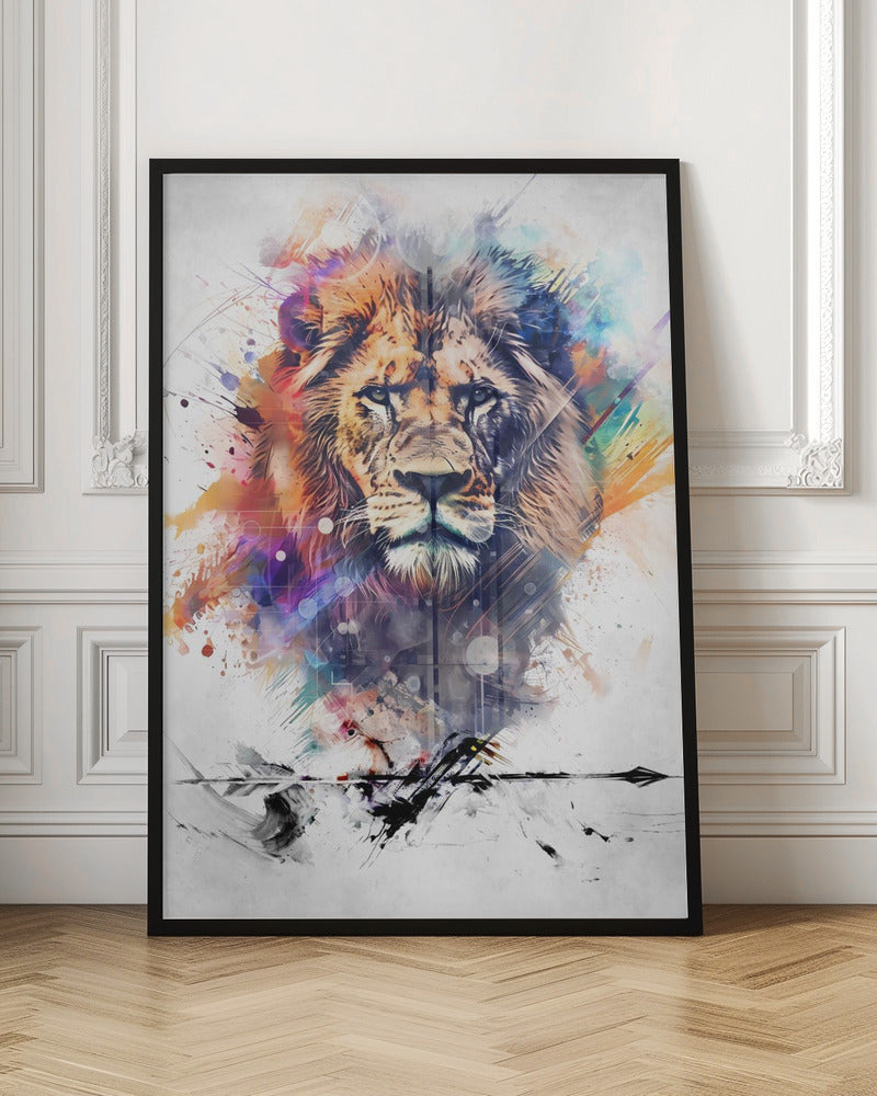 Wall art Lion Poster Art 07 36X48inch In White Floating Frame