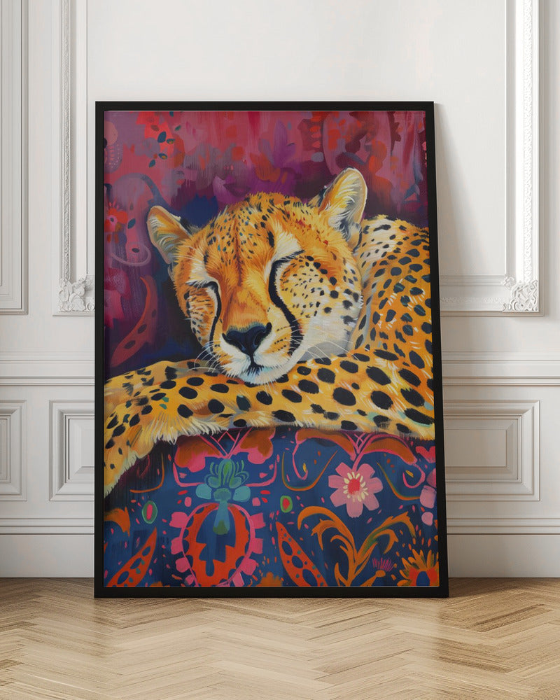 Wall art Resting Cheetah 36X48inch In White Floating Frame