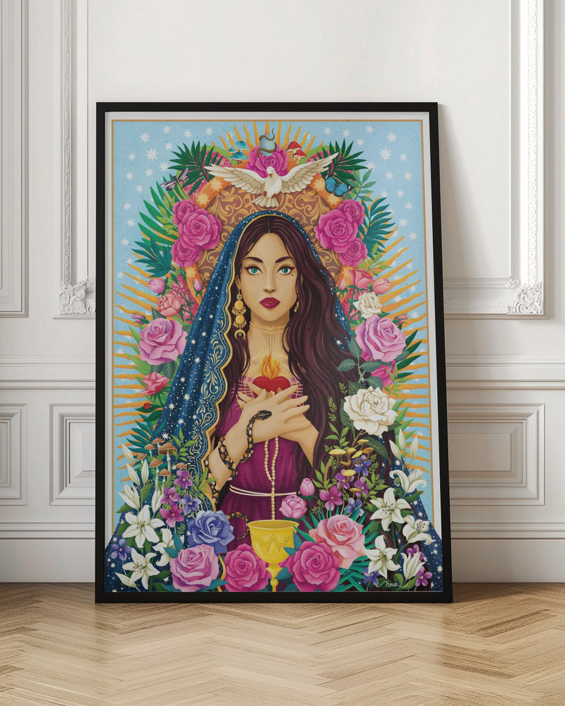 Wall art Mother Mary / Mary Magdalen 24X36inch In White Floating Frame