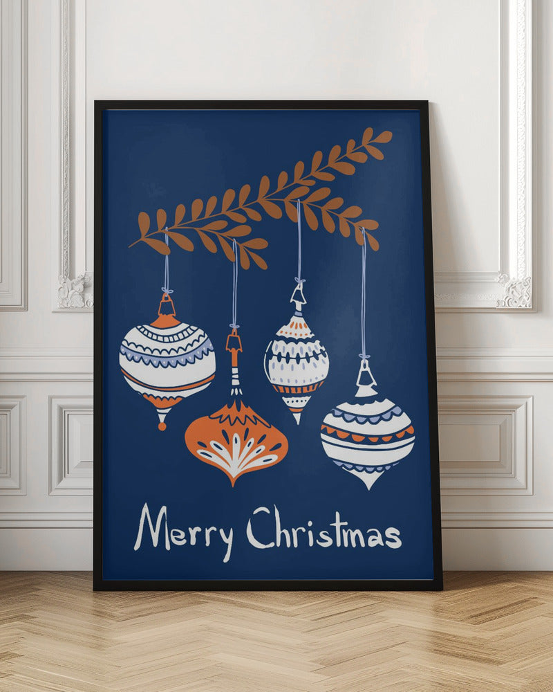 Wall art Cheerful little Christmas baubles blue