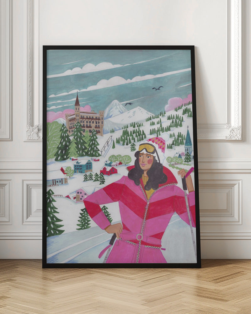 Wall art Winter Scene Woman Skiing Canvas Print