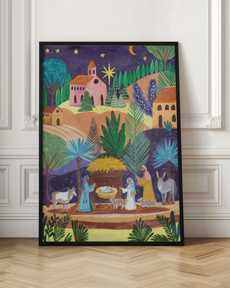 Wall art Nativity Scene starry night Canvas Print