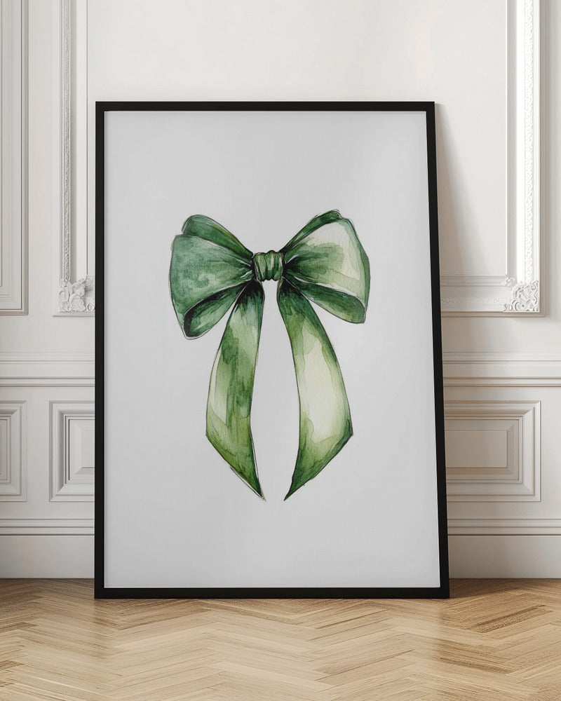 Wall Art Green Bow Water Color Canvas Print