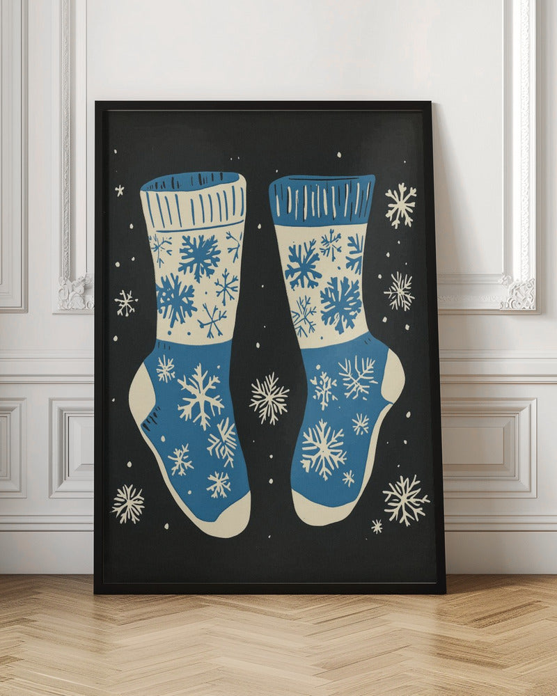 Wall art Vintage Socks Knittwear Blue On Black