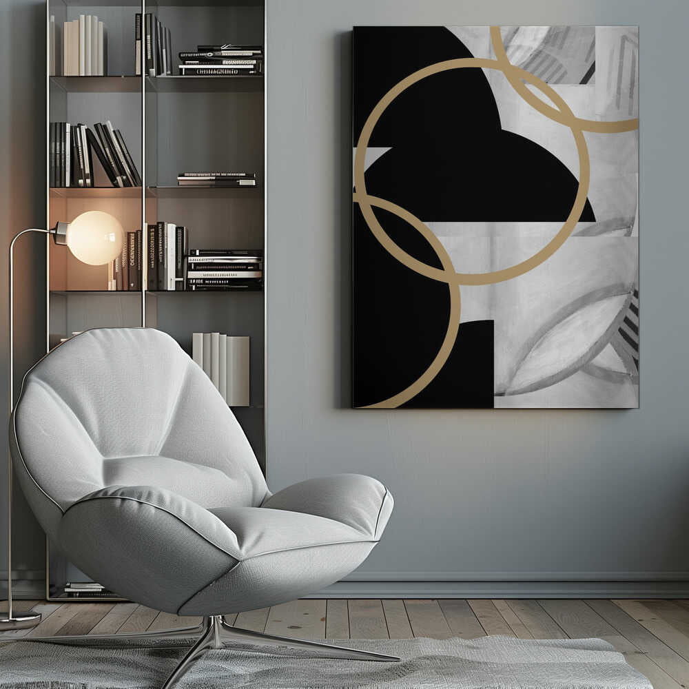 Wall art Black and White Stripes Gold Spheres No3