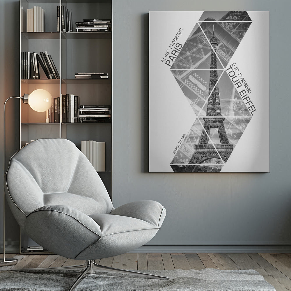 Landscape Photography Canvas Print-wall-art-coordinates-paris-eiffel-tower-monochrome-