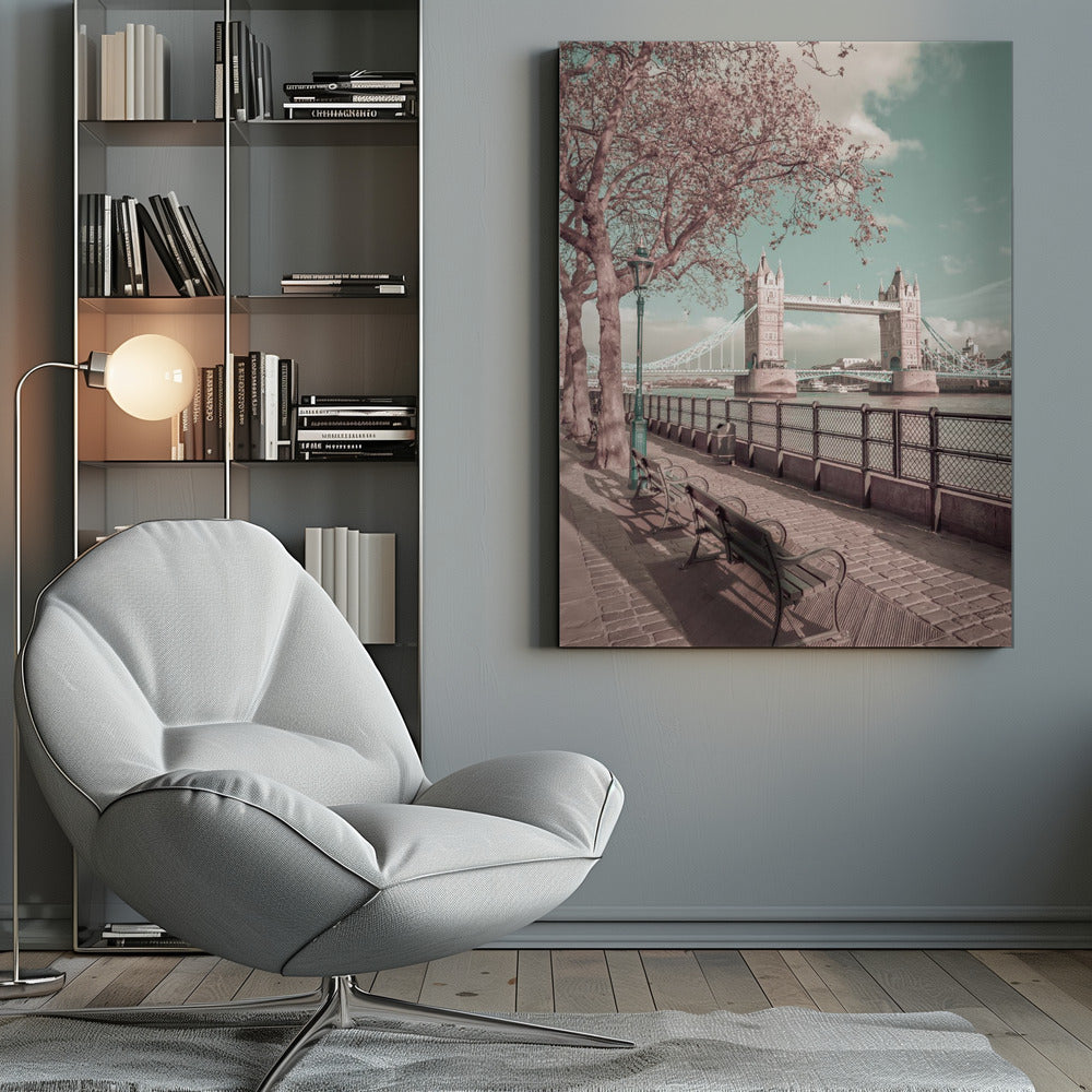 Landscape Photography Canvas Print-wall-art-london-thames-riverside-amp-tower-bridge-urban-vintage-style-