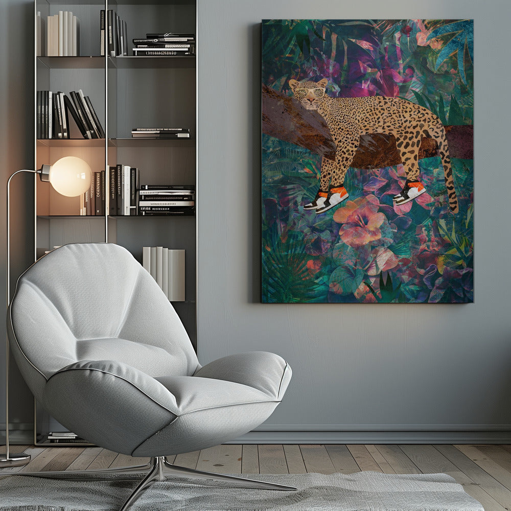 Wall Art Felines Nature-Inspired Canvas Print-wall-art-tropical-floral-jungle-leopard-wearing-shoes-