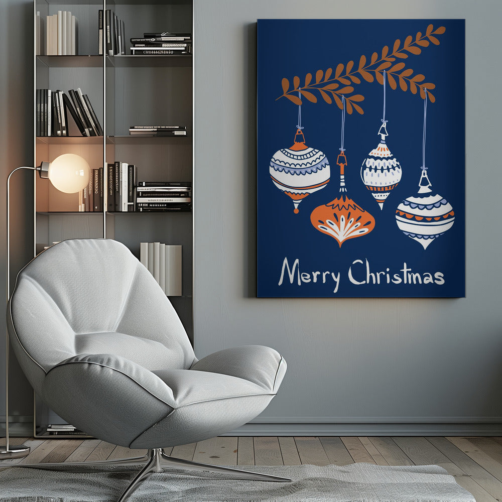 Wall art Cheerful little Christmas baubles blue