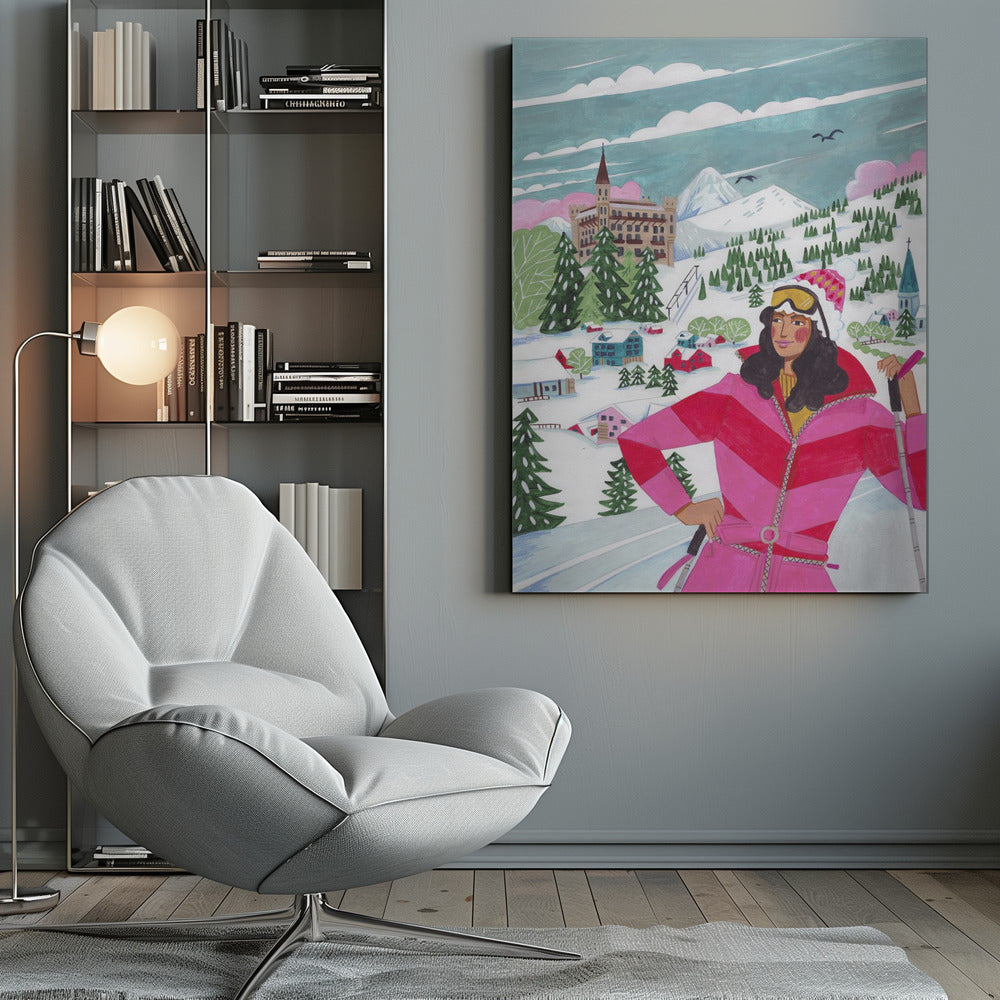 Wall art Winter Scene Woman Skiing Canvas Print