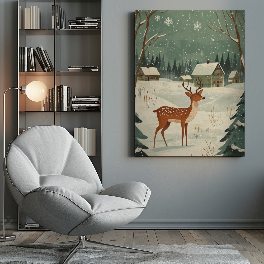 Wall art Deer Winter Holiday Green