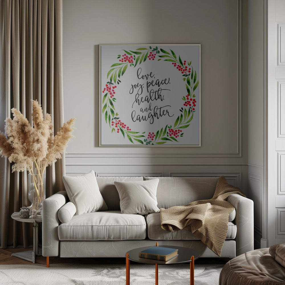 Wall art Watercolor wreath with holiday wishes