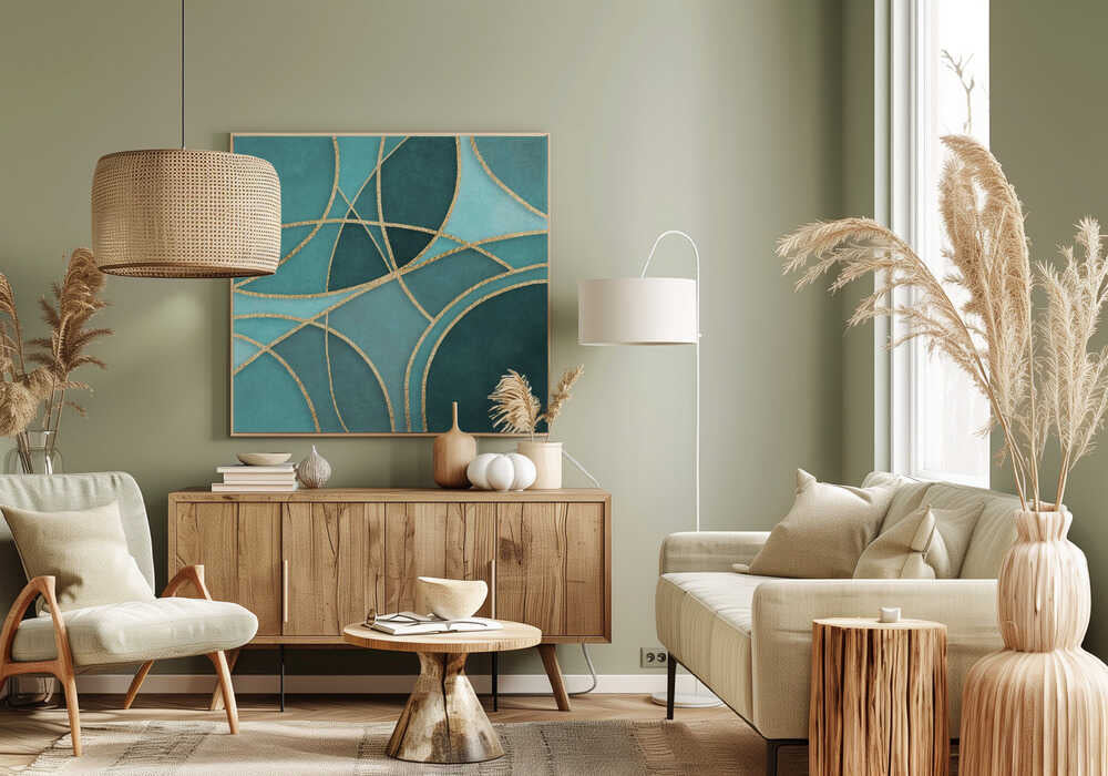 Wall art Round Abstracts Turquoise Gold