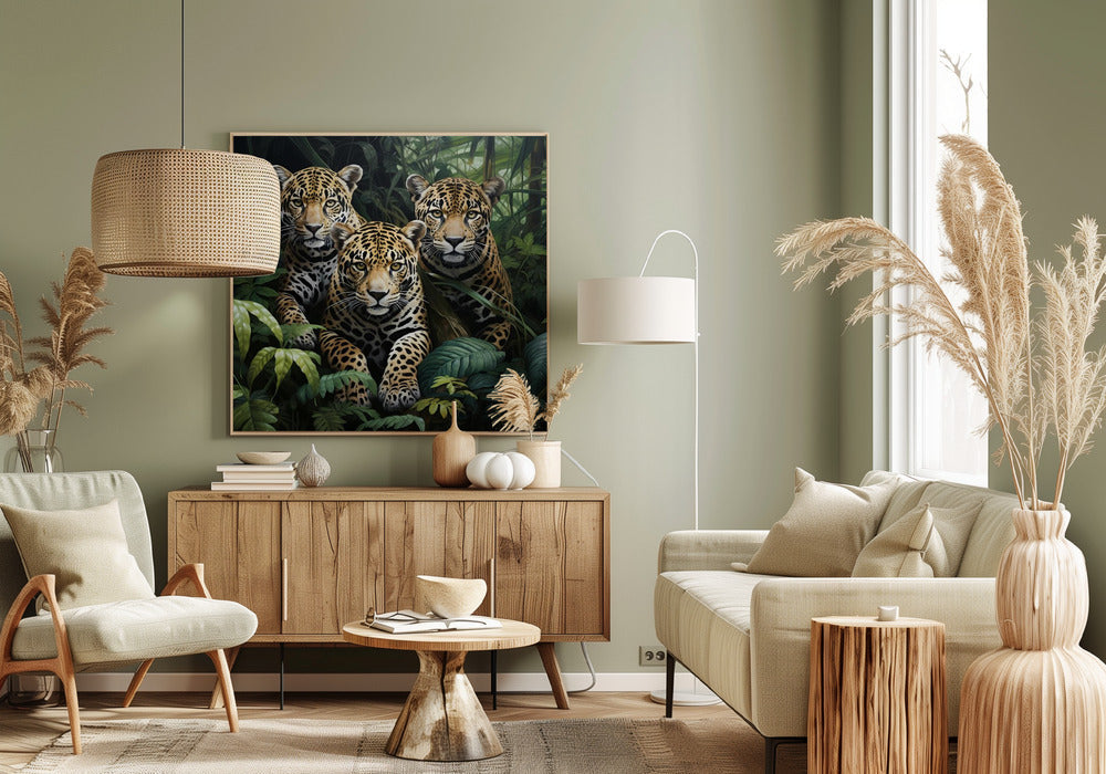 Wall Art Felines Nature-Inspired Canvas Print-wall-art-three-jaguars-in-the-jungle-inches