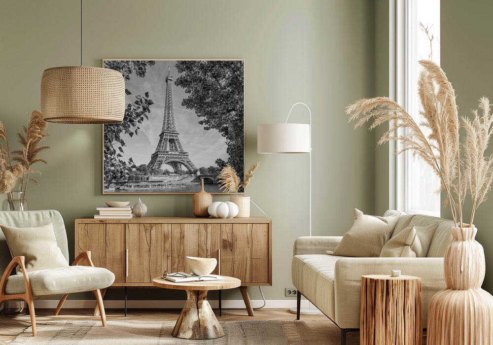 Wall art PARIS Eiffel Tower &amp; River Seine - Monochrome