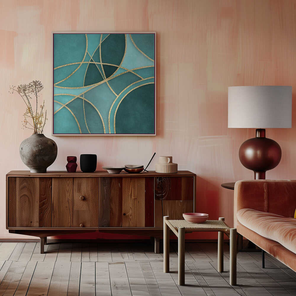 Wall art Round Abstracts Turquoise Gold